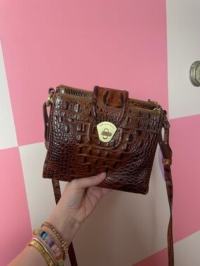 Brahmin Dark Brown Croc-Embossed Leather Crossbody